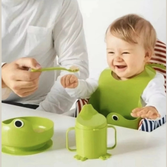 NWT IKEA Mata Baby Toddler Bib Dish Set Green Frog - Picture 2 of 4